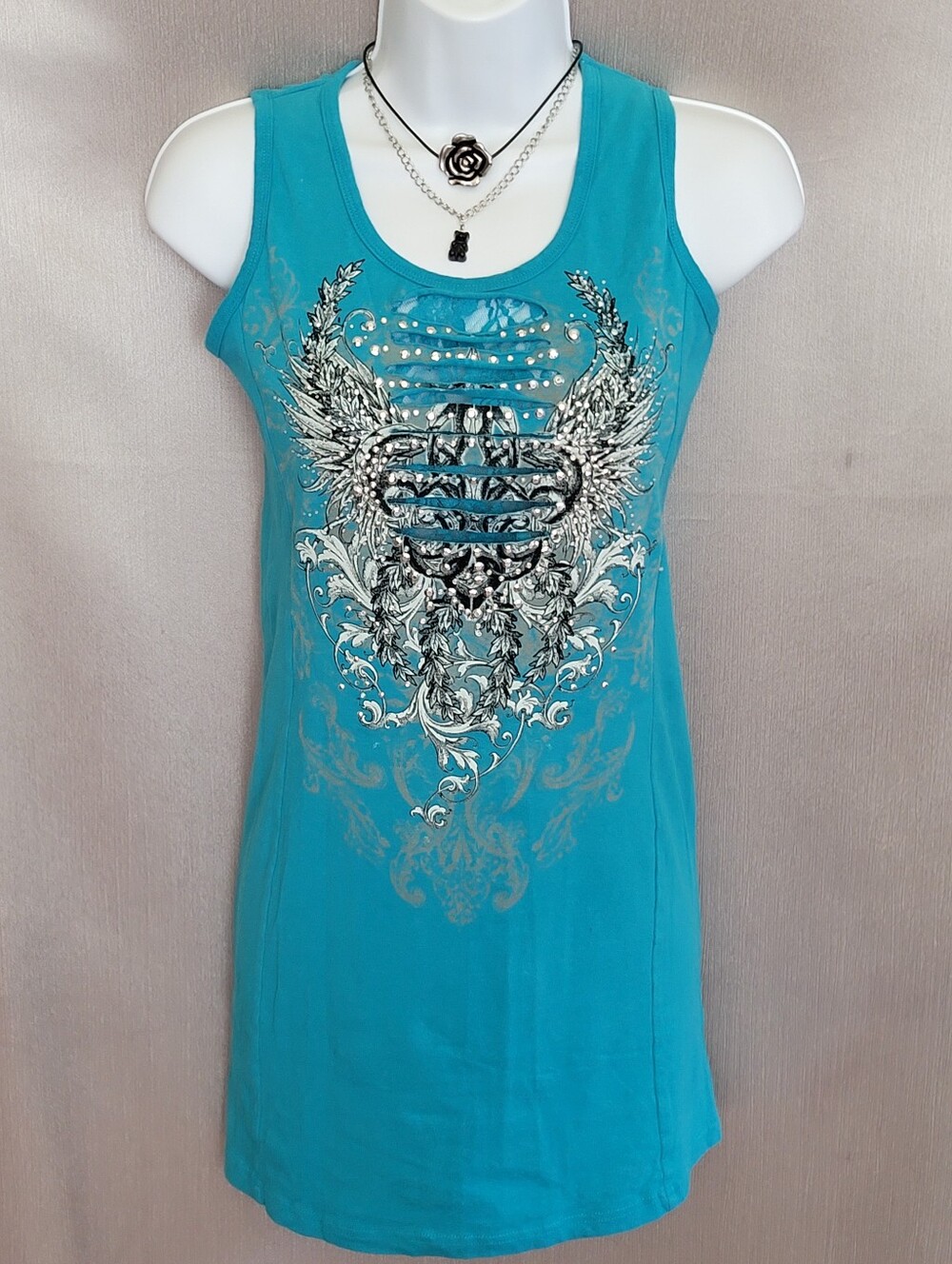Studded Wing Graphic Tank Top - Teal